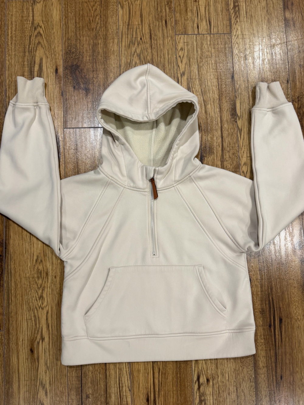 Women's Cream Half-Zip Hooded Pullover Sweatshirt Sz Medium Casual Comfort